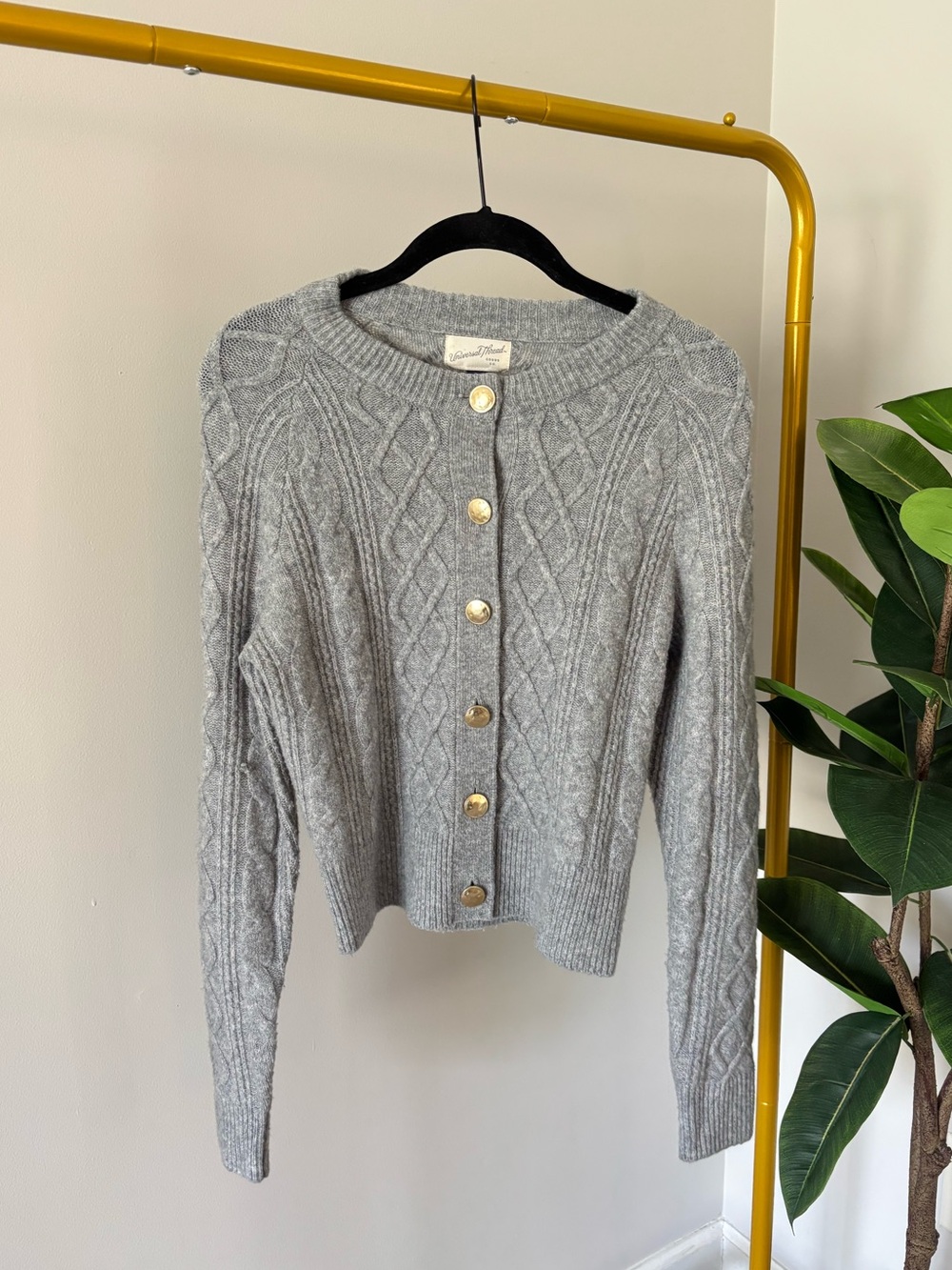 Universal Thread Gray Cable Knit Button-Front Cardigan